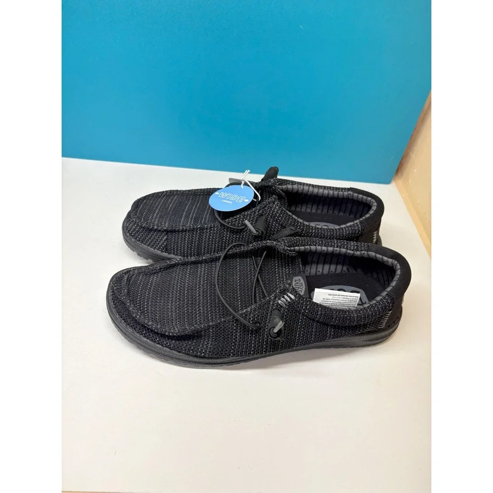 Hey Dude Wally Stretch Sox Mens 10EE Wide Black Slip On Loafers 42660-001 NEW